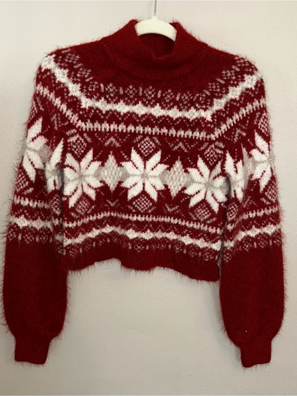 Abercrombie & Fitch Red and White Fair Isle Turtleneck Sweater